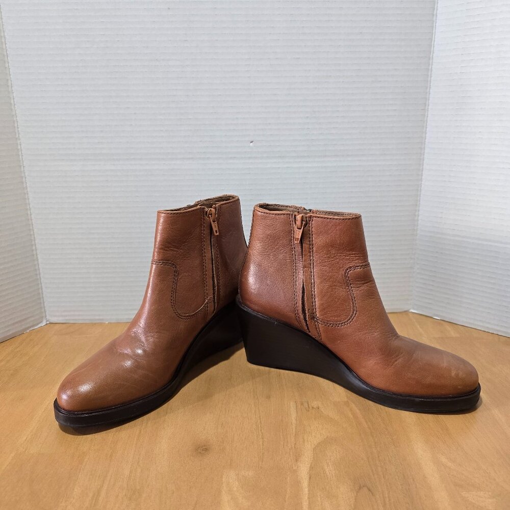 Clarks Clarkdale 2 Zip Dark Tan Leather Wedge Ankle Boots Rubber Sole Size‎ 7